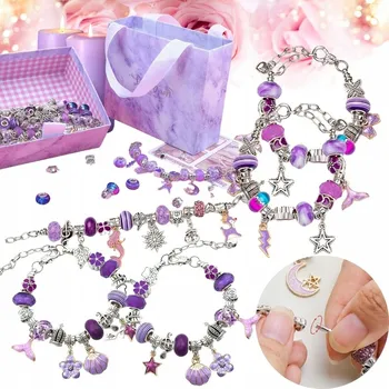 Dětské navlékací korálky Sada na výrobu šperků, náramků a přívěsků - korálky pro děti, fialová