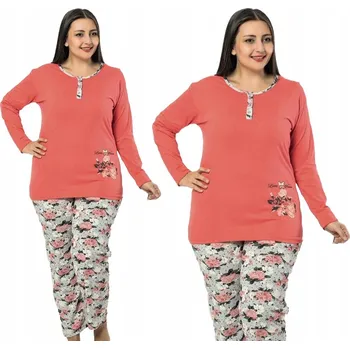 Dámské noční prádlo Dámské bavlněné pyžamo s dlouhým rukávem a dlouhými kalhotami, nadměrná velikost XL