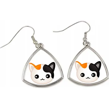 Náušnice Japonský bobtail kočka trojúhelníkové, visací náušnice s roztomilou kočkou