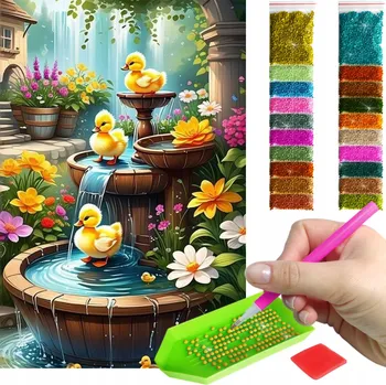 Obraz Haft Diamentowy Diamond Painting mozaika kachničky ve fontáně sada