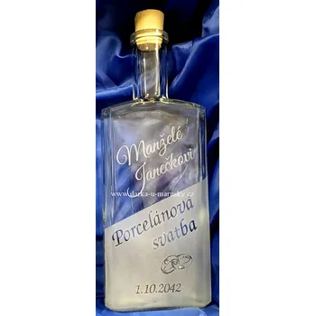 Pískovaná láhev 1 litr k výročí svatby RAVIO - Porcelánová svatba