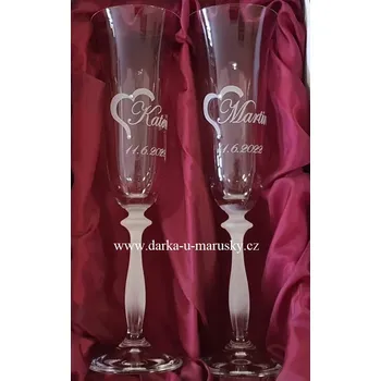 Svatební dekorace Svatební skleničky na sekt Angella - Půlená srdíčka