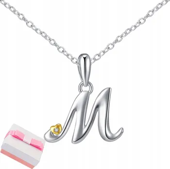 Náhrdelník STŘÍBRNÝ NÁHRDELNÍK PÍSMENO M INICIÁLY JMÉNA ŘETÍZEK S PŘÍVĚSKEM 925