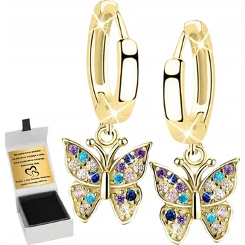 Náušnice NÁUŠNICE ZLATÉ 925 VISACÍ MOTÝLCI S GRAVÍROVÁNÍ