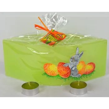 Svícen Parafínový svícen-lampion loďka 265x95mm - Velikonoční zajíček - zelený
