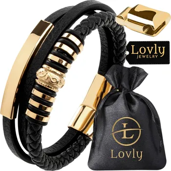 Náramek Módní Kožený Pánský Náramek NEREZOVÁ OCEL Černý PREMIUM PRO NĚJ