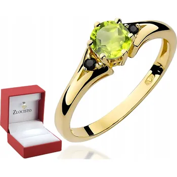 Prsten ZLATÝ PRSTÝNEK S OLIVÍNEM A ČERNÝMI DIAMANTY ZLATO 585 DÁREK GRAVÍROVÁNÍ