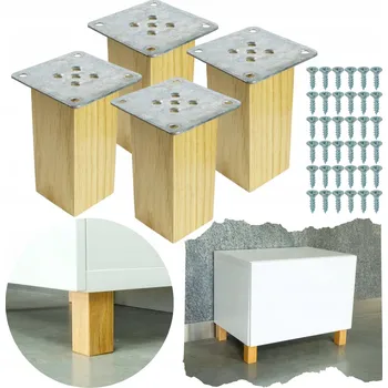 Obraz SADA Dubové nohy 10 CM, dřevěné lakované nožičky, čtvercové, 4 KUSY