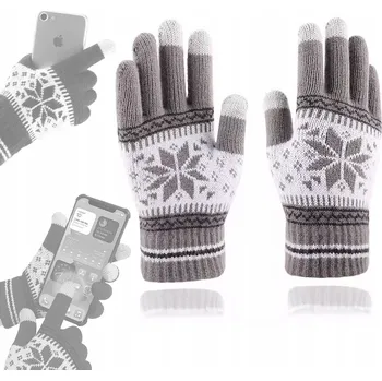 Rukavice DOTYKOVÉ RUKAVICE NA TELEFON ZIMNÍ NORSKÉHO STYLU PŘÍJEMNÉ A TEPLÉ ŠEDÉ