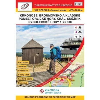 VIA CZECHIA - Severní stezka, BOX 3, S13-20 Krkonoše-Rychlebské hory 1 : 25 000, 476. – 785. km Severní stezky (pěší varianta); Harrachov - Trutnov - Dobrošov - Suchý vrch - Kladské sedlo - Ramzová