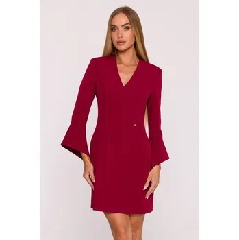 Dámské šaty ELEGANTNÍ DÁMSKÉ ŽENSKÉ ŠATY MINI SE ŠIROKÝMI MANŽETAMI BORDOVÉ 38 M