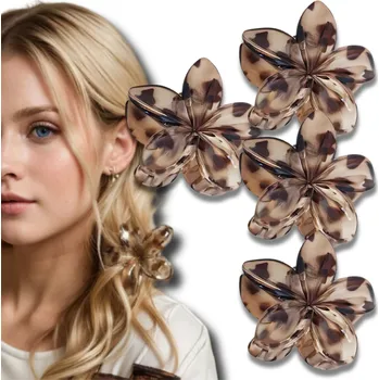 Sada 4 ks sponek do vlasů velká s leopardím vzorem spony květina Plumerii sponka