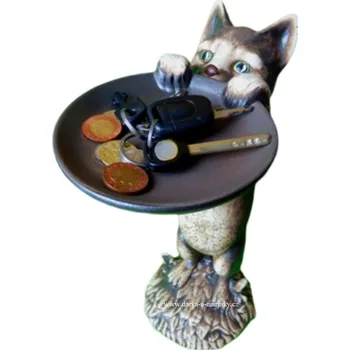 Zahradní dekorace Kočka s talířem - S
