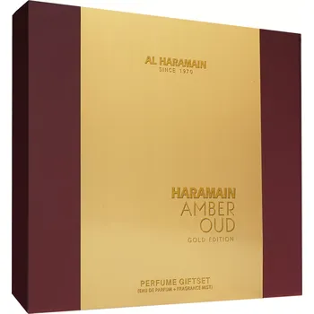 Kosmetická sada Al Haramain Amber Oud Gold Edition dárková sada unisex parfémovaná voda 75 ml + parfémovaná voda 30 ml + deosprej 200 ml