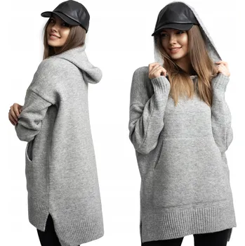 Dámský svetr Setin dámský svetr šedý asymetrický do půlky stehen, univerzální velikost