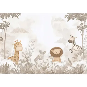 Fototapeta FOTOTAPETA PRO DĚTI ZVÍŘATA DŽUNGLE LES BÉŽOVÁ DĚTSKÁ TAPETA 400x280