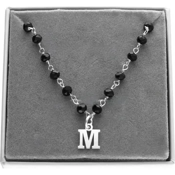 Náhrdelník Stříbrný náhrdelník s písmenkem a černými korálky choker stříbro 925, 50 cm