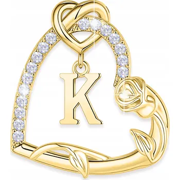 Přívěsek Zlatý přívěsek na řetízek Srdce Zlatá Růže Písmeno Písmenko K STŘÍBRO 925