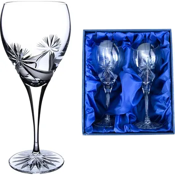 Sklenice Bohemia Crystal sada 2 broušených sklenic na červené víno 420ml, brus Mašle