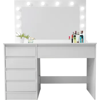 Aga Toaletní stolek s osvětlením, bílý, šířka 120 cm, hloubka 55 cm, výška 140 cm STK15343