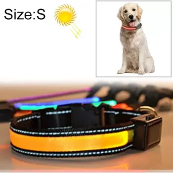 Obojek pro psa TopTechnology LED obojek pro střední a velké psy se solárním a USB nabíjením, obvod krku: S, 35-40cm (žlutý)