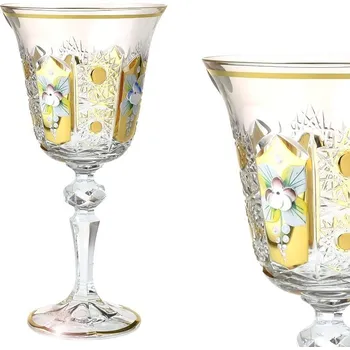 Sklenice Skleničky na víno Laura 220ml - bohatý brus 500PK + zlato s vysokým smaltem - sada 6 ks