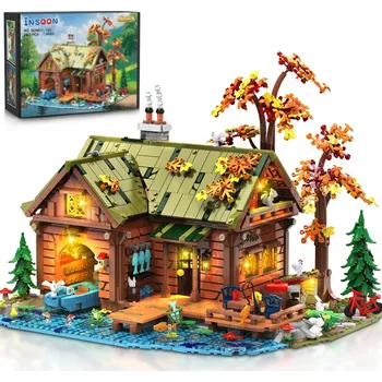 ostatní stavebnice STAVEBNICE DŘEVĚNÝ DOMEČEK CHATA DŮM ZVÍŘÁTKA LODIČKA LED DÁREK RETRO SADA