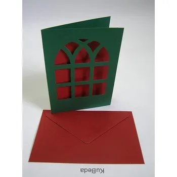 Vánoční přání 10,8 x 15,5 cm - okno - zelená/červená