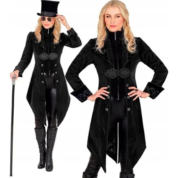 Karnevalový kostým Kostým Gotický Aksamitový Kabát Černý Převlek Halloween Upírka XL