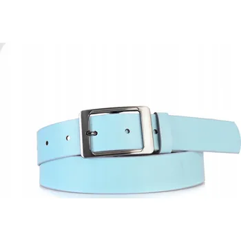 Opasek KOŽENÝ Pásek ke kalhotám 4 cm dámský Široký Pravá kůže SVĚTLE MODRÝ