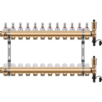 rozdělovač topení Wigell Podlahový rozdělovač WIGELL, 12 okruhů, mosazný + automatické odvzdušňování