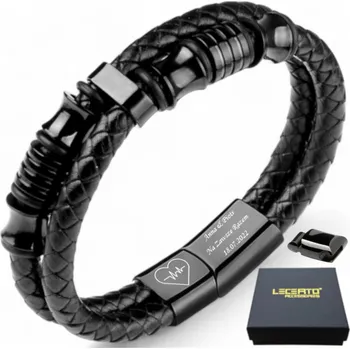 Náramek LECERTO KOŽENÝ PÁNSKÝ NÁRAMEK S NASTAVITELNOU DÉLKOU 19-20,5 PREMIUM GRAVÍROVÁNÍ DÁREK