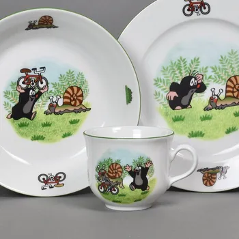 dětská jídelní sada Dětská jídelní sada 3 ks - Krteček se šnečkem - zelená linka - v dárkové kazetě