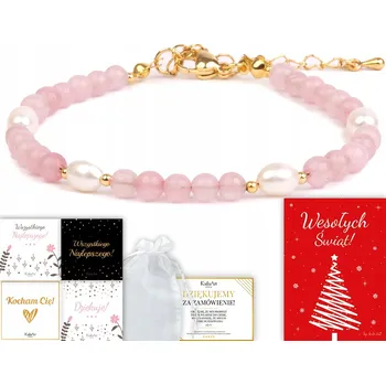 Náramek Náramek perla růžový křemen dámský z přírodních kamenů zlatý KailaArt