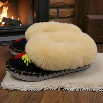 Dámské pantofle Dětské pantofle Papuče Vlněné pantofle Polské kožené BABA ECRU 21 cm