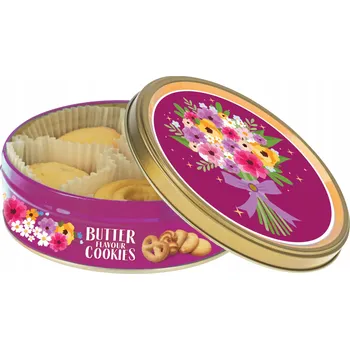 Máslové sušenky butter cookies v ozdobné plechovce 114 g, kovová krabička