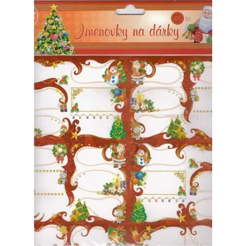 samolepka Jmenovky na Vánoční dárky červené, arch 48 samolepek, velikost archu 40X29cm