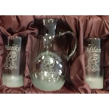 Pískovaná souprava - Džbán 2+1 longovky - dekor sloník