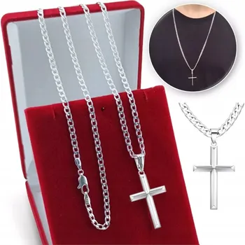 Řetízek Elegancki ŘETÍZEK z Krzyżykiem Srebrny NÁHRDELNÍK Kříž Řetěz + DÁREK