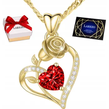 Náhrdelník Zlatý Náhrdelník Srdíčko s Růží 585 Červené Křišťálové Srdce STŘÍBRO 925