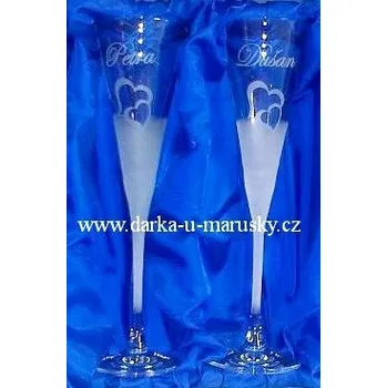 Svatební dekorace Svatební číše na sekt rovná stopka srdíčka č.10