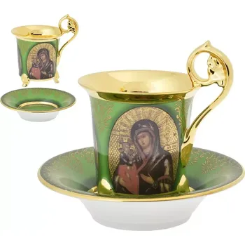 Šálek s podšálkem 200 ml - náboženský dekor - zelená varianta (Zelená)