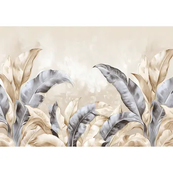 Fototapeta FOTOTAPETA LISTY BÉŽOVÁ BETON LOŽNICE OBÝVACÍ POKOJ TAPETA VLIESOVÁ 350x250