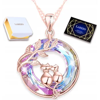 Náhrdelník Pozlacený náhrdelník s modrofialovým Křišťál - Kočky, objímání - STŘÍBRO 925