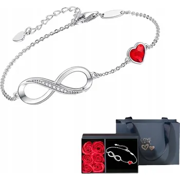 Náramek Dámský stříbrný náramek Křišťály a červeným srdcem Dárek s nekonečnem