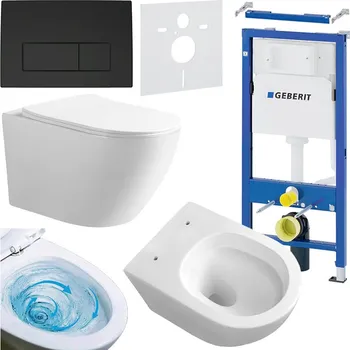 Klozet BPS-koupelny Podomítkový modul Geberit DuoFix s WC mísou MU-WH-TR-03 + ovládací tlačítko Delta 50 černá mat