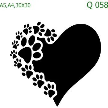 Plastová šablona pro malování - Srdce a věnečky - Srdce a packy (Q058) - A4 , Nelepící folie