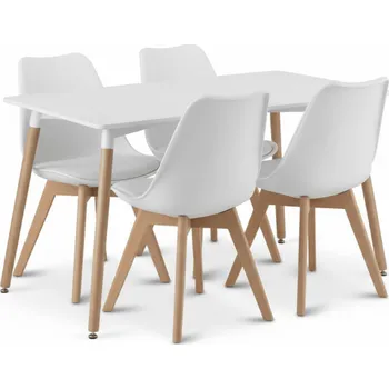 jídelní souprava Jídelní set 1 + 4, bílý stůl ADRIA 120x80 cm + bílá židle BALI MARK s bukovými nohami