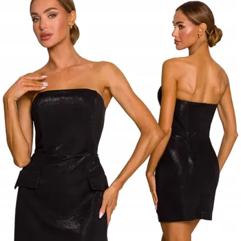 Dámské šaty ŠATY KORZETOVÉ MODERNÍ MINI ELEGANTNÍ BEZ RAMÍNEK ČERNÉ 42 XL