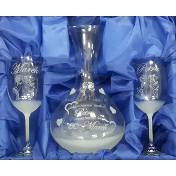 Svatební dekorace Svatební pískovaná souprava ADÉLA 2+1 na víno- Pusinka č.1